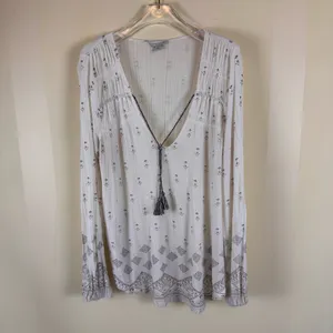 Lucky Brand Boho Peasant Blouse Size Large Tassel Tie thumbnail 2