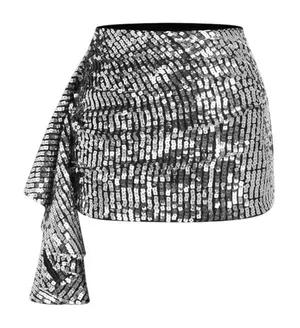 Cider Sequins Low Rise Ruffle Hem Mini Skirt in Black/Silver, Size M thumbnail 1