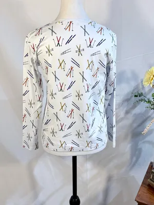 💥LAKE Pajamas Pima Cotton Long Sleeve Ski Print Pajama Top (ONLY) White Sz S💛 thumbnail 6