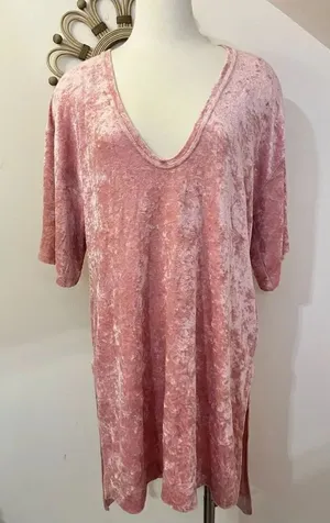 Free People Pink Crushed Velvet Split Hem Tunic Dress M thumbnail 1