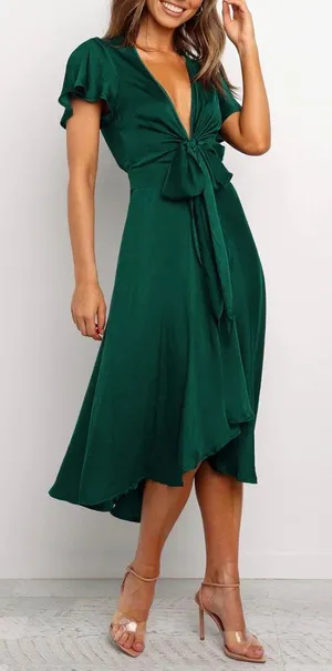 Satin Dress Amazon Midi Green thumbnail 1