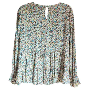 Jane and Delancey Womens Cottagecore Floral Peplum Smocked Cuffs Rayon Top Large thumbnail 5