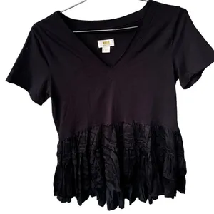 Anthropologie Maeve Black V-neck Louisa Tiered Peasant Babydoll Tee Shirt Top XS thumbnail 3