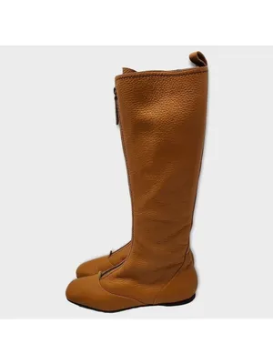 Vicini Tapeet Zipper Tall Leather Boot Front Zip Up Flat Riding Boots Sz 37.5 thumbnail 4
