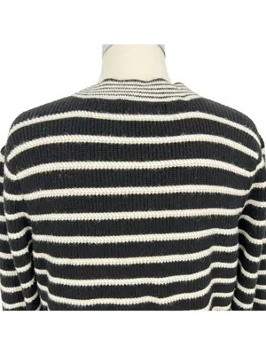 Bagatelle Striped Cardigan Sweater Preppy French Girl Black Ivory Size Large thumbnail 10