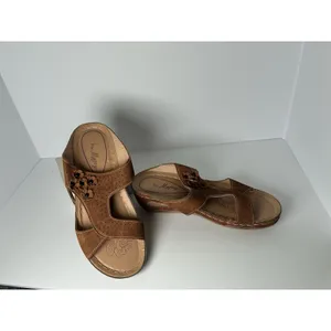 Womens Orthopedic Wedge Sandals Casual Tan Brown Floral Slides Size 8.5 40 EU‎ thumbnail 2