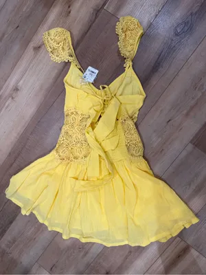 Free People Norla Cotton Mini Dress Small S Solar Lemon Yellow NWT thumbnail 5