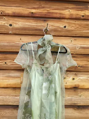 CAARA Melody Size M Green Floral Tie Neck Ruffle Hem Gown Dress Few Moda thumbnail 10