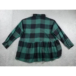 American Eagle Button Up Shirt Women XL Green Buffalo Plaid Peplum L/S Boho Chic thumbnail 3