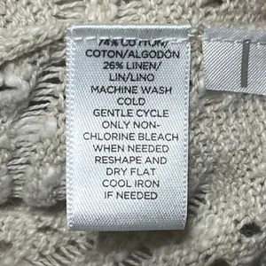 Loft Women’s Cotton Linen Beige Open Front Pointelle‎ Cardigan Sweater Medium thumbnail 5