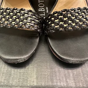 Talbots Mimi Woven‎ Black Leather Block Heel Slingback Sandals 6.5M thumbnail 4