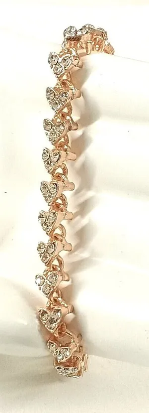 Rose Gold Heart Link Bracelet with Crystal Accents thumbnail 1