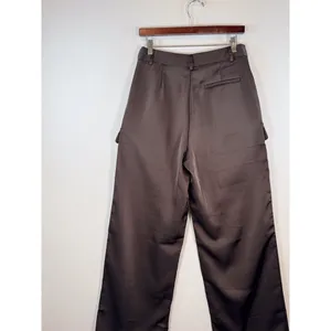 The Noli Shop Womens Pants Brown Milan Satin Cargo Relaxed Full Length Trouser 8 thumbnail 10