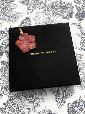 Freida Rothman Vault Hand-Carved Rose Quartz Flower Pendant Brass Based thumbnail 2