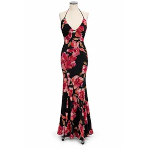 Windsor S Maxi Dress Malia Halter Floral Mesh Mermaid Ruched Formal Event Guest thumbnail 2