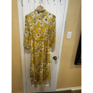 Banana Republic Floral Dress Yellow Midi Tiered Romantic Cottagecore Womens 10P thumbnail 4