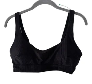 Aerie Women Medium Black Ribbed Scoop Neck Wireless Bralette Sports Bra Top thumbnail 1