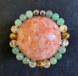 Boho 8mm Citrine & Green Aventurine Bracelet for Prosperity and Calm thumbnail 1