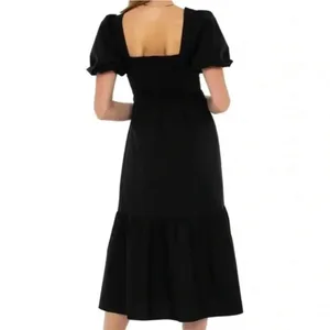 the Label Poplin Puff Sleeve Tiered Midi Dress Black - Size Small thumbnail 2