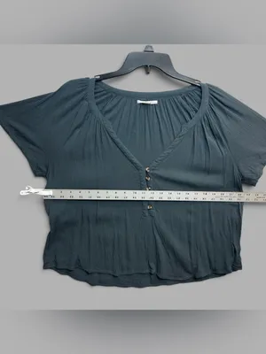 O’Neill Women’s Teal Blue Gauze Button Front Blouse Size L Boho Flowy Top thumbnail 5