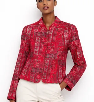 Molly & Maxx Red‎ Tapestry Jacket M Boho Festival Zip Up Ethnic Print Blazer thumbnail 1