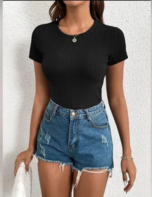 SHEIN US size medium black short sleeve knit top thumbnail 1
