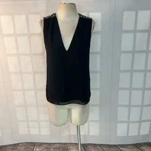 Alice & Olivia black embellished shoulder sleeveless blouse size XS thumbnail 3