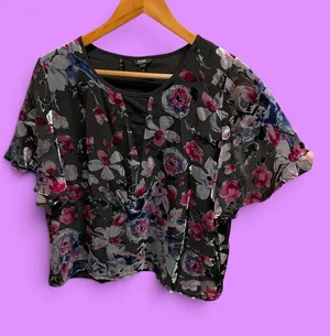 Buffalo David Bitton Cute Y2K velvet floral burnout flutter sleeve crop festival indie sleaze fairy thumbnail 1