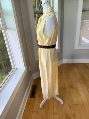 Christopher & Banks Butter Yellow Linen Blend Sleeveless Shirt Dress Size 12 thumbnail 3