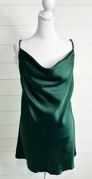Hello Molly Deep Green Satin Cowl Mini Slip Dress Forest green thumbnail 1