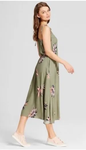 ✨A New Day Printed Olive Leaf Swing Sz Large Green Dress✨ thumbnail 1
