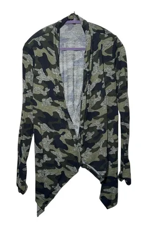 EUC BOBEAU Vibrant Green Camouflage‎ Open-Front Cardigan - large thumbnail 1