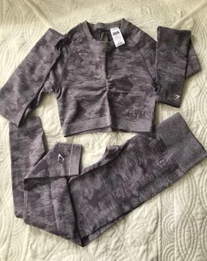Gymshark Camo Seamless Long Sleeve Crop Top and Leggings thumbnail 1