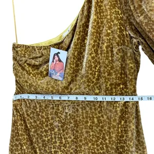 Molly Green Zion Burnout Velvet Dress L Gold Brown Floral One Shoulder Glam Boho thumbnail 7