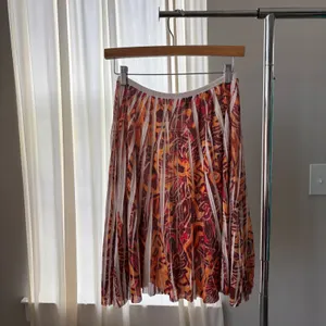 90s Vintage Lapis Midi Skirt M Boho Print Mesh Pleated Panel Summer Whimsy Fairy thumbnail 10