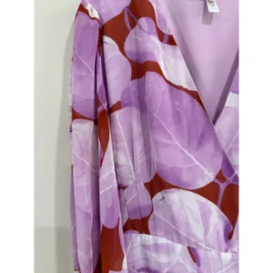 Hutch Purple Red Botanical Leaf Print Wrap Maxi Dress Long Balloon‎ Sleeve L thumbnail 7