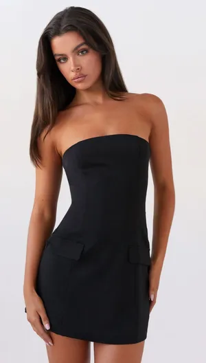 Peppermayo Allora Strapless Black Mini Dress with Pockets thumbnail 1