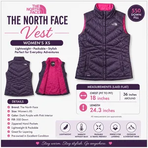 The North Face Women's Small Purple 550 Down Chevron Quilted Vest Pink Lining thumbnail 15