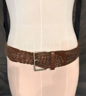 Leather Belt Braided Women's Size M Brown Retro Vintage Wide Flexible thumbnail 1