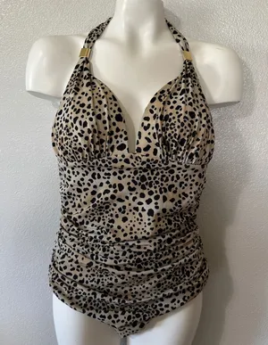 Victorias Secret Forever One Piece‎ Swimsuit Halter Ruched Leopard Print Size XL thumbnail 1