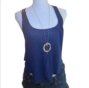 Blue Crochet Lace Back‎ Tank Top Womens Medium Boho Racerback Flowy Festival thumbnail 3