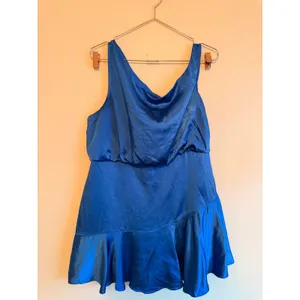 Lulus Mini Dress Womens‎ XL Royal Blue Satin One Shoulder Ruffle HD3911 Cocktail thumbnail 5