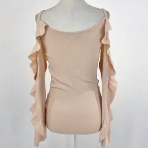 Club Monaco Ruffle Trim Cold Shoulder Long Sleeve Sweater Blush Pink Size XS thumbnail 9