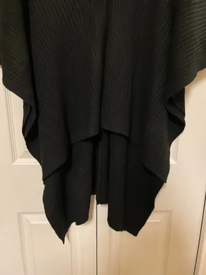 NEW! Time and Tru Black Knit Open Front Ribbed Ruana Shawl Wrap Poncho One Size thumbnail 5