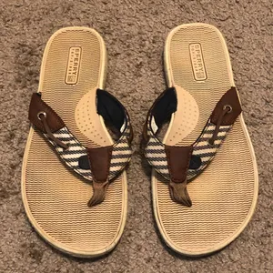 Sperry Women's Seafish Thong Flip Flop Sandals‎ Size 9 M Brown Tan Navy thumbnail 1