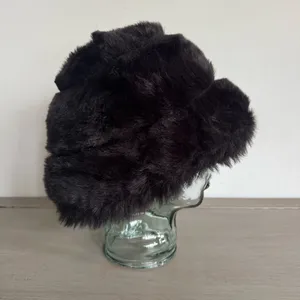 Black Faux Fur Black Bucket Hat Rocker Goth‎ Y2K Reversible? One Size thumbnail 2