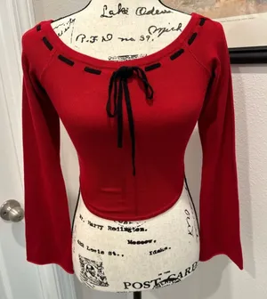 Garage Women's Red Long-Sleeve Tie-Front Top thumbnail 1
