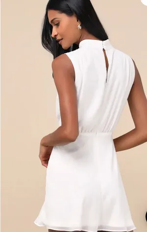 Lulus Classic Elegance White Chiffon Sleeveless Mock Neck Mini Dress thumbnail 2