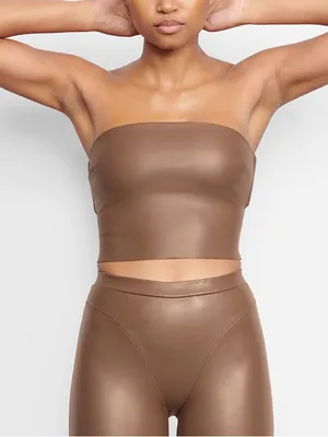 SKIMS Faux Leather Tube Top in Cocoa Sz. XXS thumbnail 2