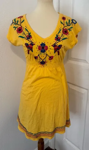 Johnny Was Cotton Embroidered Dress Sundress Boho Floral Hummingbird XS *Flaw* thumbnail 1